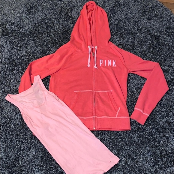 PINK zip down sweatshirt with FREE tang top! - Picture 1 of 3